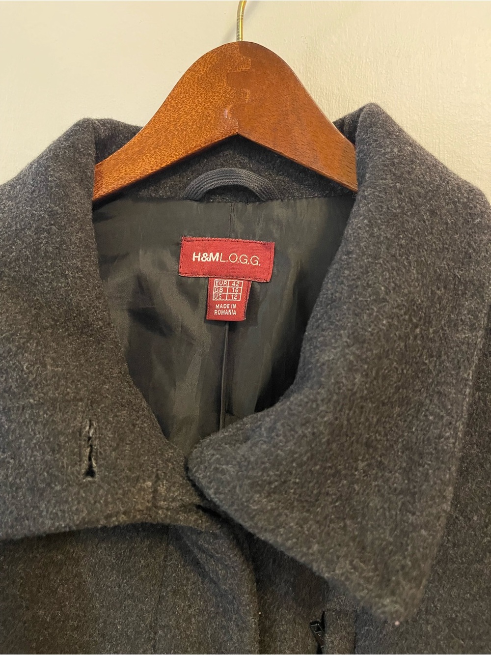 Vintage H&M Coat Overcoat Gray Size 12 Wool Cashmere Dark Academia Minimalist - Picture 7 of 16